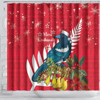 New Zealand Christmas In July Shower Curtain Tui Bird With Kowhai Meri Kirihimete LT14 - Polynesian Pride