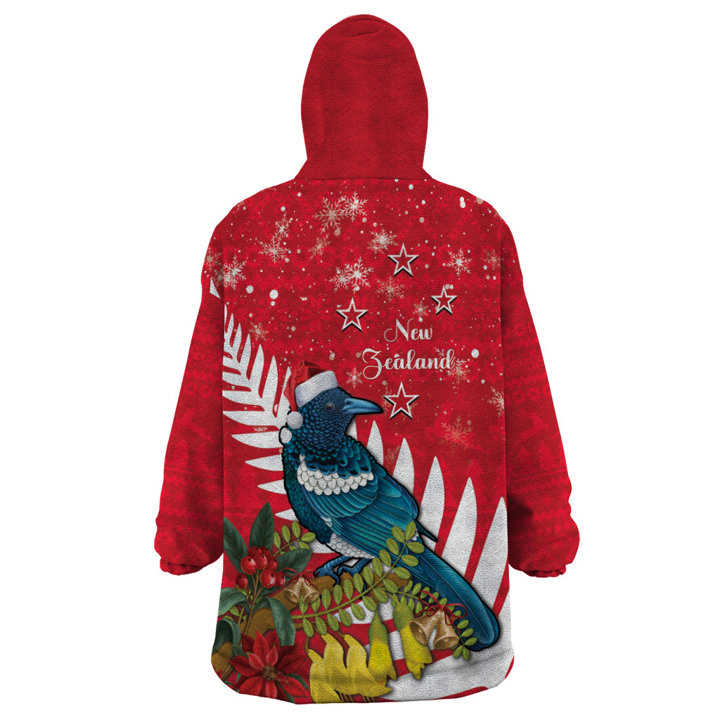 New Zealand Christmas In July Wearable Blanket Hoodie Tui Bird With Kowhai Meri Kirihimete LT14 - Polynesian Pride