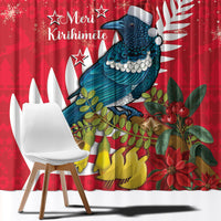 New Zealand Christmas In July Window Curtain Tui Bird With Kowhai Meri Kirihimete LT14 - Polynesian Pride