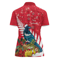 New Zealand Christmas In July Women Polo Shirt Tui Bird With Kowhai Meri Kirihimete LT14 - Polynesian Pride