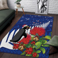 New Zealand Christmas In July Area Rug Fiordland Penguin With Pohutukawa Flower LT14 Blue - Polynesian Pride