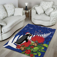 New Zealand Christmas In July Area Rug Fiordland Penguin With Pohutukawa Flower LT14 - Polynesian Pride