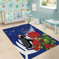 New Zealand Christmas In July Area Rug Fiordland Penguin With Pohutukawa Flower LT14 - Polynesian Pride