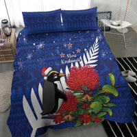 New Zealand Christmas In July Bedding Set Fiordland Penguin With Pohutukawa Flower