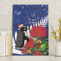 New Zealand Christmas In July Canvas Wall Art Fiordland Penguin With Pohutukawa Flower LT14 Without Frame Blue - Polynesian Pride