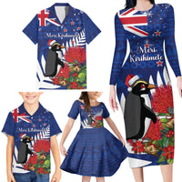 New Zealand Christmas In July Family Matching Long Sleeve Bodycon Dress and Hawaiian Shirt Fiordland Penguin With Pohutukawa Flower LT14 - Polynesian Pride