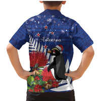 New Zealand Christmas In July Family Matching Mermaid Dress and Hawaiian Shirt Fiordland Penguin With Pohutukawa Flower LT14 - Polynesian Pride