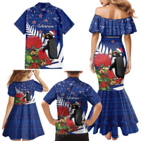 New Zealand Christmas In July Family Matching Mermaid Dress and Hawaiian Shirt Fiordland Penguin With Pohutukawa Flower LT14 - Polynesian Pride