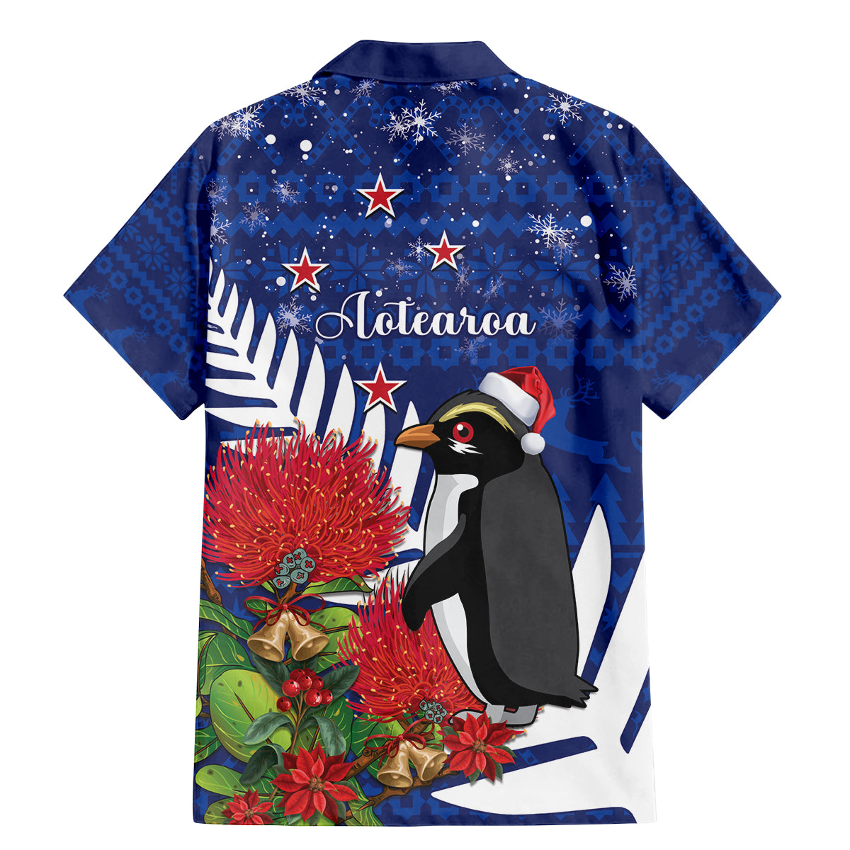 New Zealand Christmas In July Family Matching Mermaid Dress and Hawaiian Shirt Fiordland Penguin With Pohutukawa Flower LT14 - Polynesian Pride