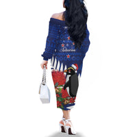 New Zealand Christmas In July Family Matching Off The Shoulder Long Sleeve Dress and Hawaiian Shirt Fiordland Penguin With Pohutukawa Flower LT14 - Polynesian Pride