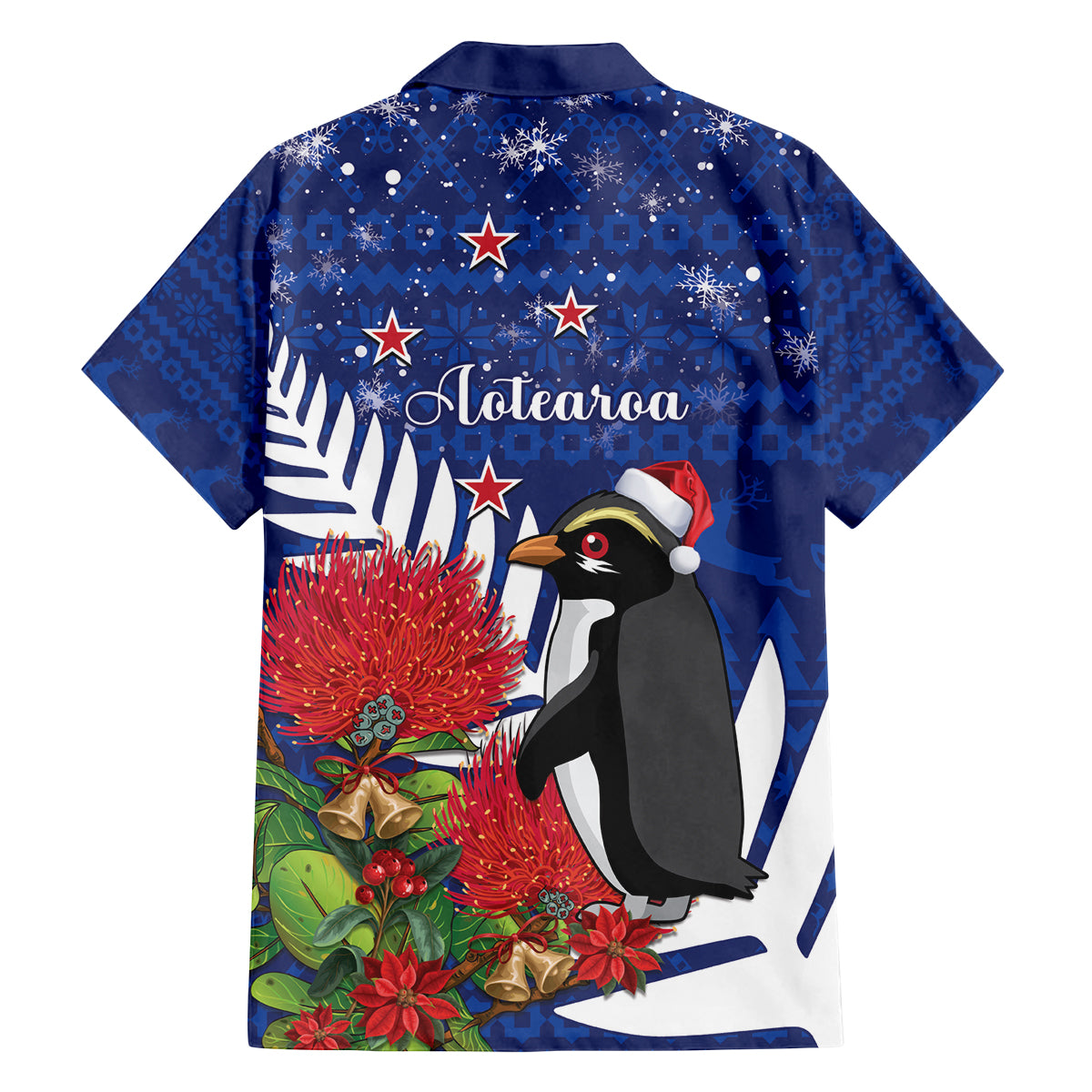 New Zealand Christmas In July Family Matching Off Shoulder Short Dress and Hawaiian Shirt Fiordland Penguin With Pohutukawa Flower LT14 - Polynesian Pride