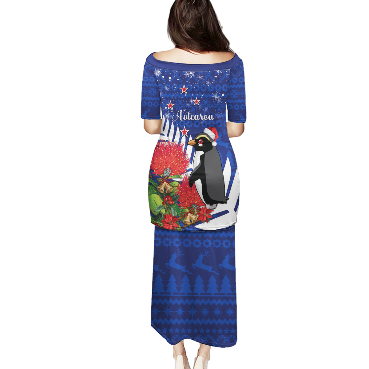 New Zealand Christmas In July Family Matching Puletasi and Hawaiian Shirt Fiordland Penguin With Pohutukawa Flower LT14 - Polynesian Pride
