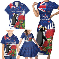 New Zealand Christmas In July Family Matching Short Sleeve Bodycon Dress and Hawaiian Shirt Fiordland Penguin With Pohutukawa Flower LT14 - Polynesian Pride