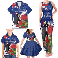 New Zealand Christmas In July Family Matching Tank Maxi Dress and Hawaiian Shirt Fiordland Penguin With Pohutukawa Flower LT14 - Polynesian Pride
