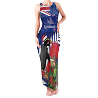 New Zealand Christmas In July Family Matching Tank Maxi Dress and Hawaiian Shirt Fiordland Penguin With Pohutukawa Flower LT14 Mom's Dress Blue - Polynesian Pride