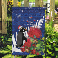 New Zealand Christmas In July Garden Flag Fiordland Penguin With Pohutukawa Flower LT14 Garden Flag Blue - Polynesian Pride