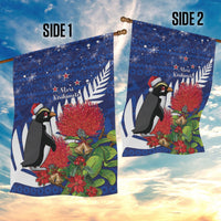 New Zealand Christmas In July Garden Flag Fiordland Penguin With Pohutukawa Flower LT14 - Polynesian Pride