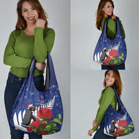 New Zealand Christmas In July Grocery Bag Fiordland Penguin With Pohutukawa Flower LT14 - Polynesian Pride