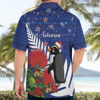 New Zealand Christmas In July Hawaiian Shirt Fiordland Penguin With Pohutukawa Flower LT14 - Polynesian Pride