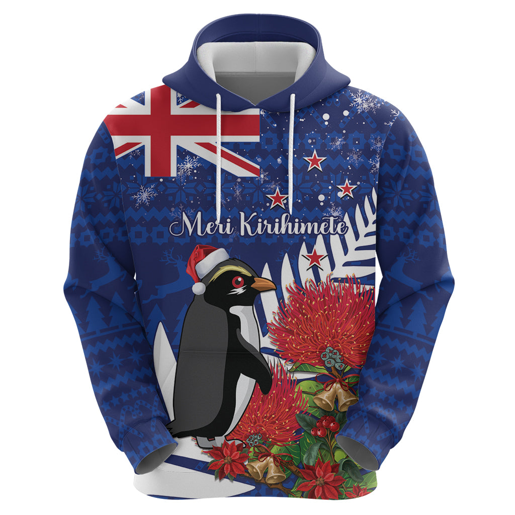 New Zealand Christmas In July Hoodie Fiordland Penguin With Pohutukawa Flower LT14 - Polynesian Pride