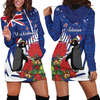 New Zealand Christmas In July Hoodie Dress Fiordland Penguin With Pohutukawa Flower LT14 - Polynesian Pride