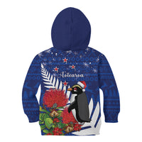 New Zealand Christmas In July Kid Hoodie Fiordland Penguin With Pohutukawa Flower LT14 - Polynesian Pride