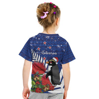 New Zealand Christmas In July Kid T Shirt Fiordland Penguin With Pohutukawa Flower LT14 - Polynesian Pride