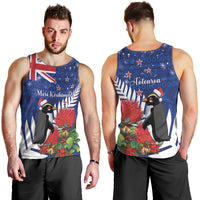 New Zealand Christmas In July Men Tank Top Fiordland Penguin With Pohutukawa Flower LT14 - Polynesian Pride