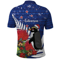 New Zealand Christmas In July Polo Shirt Fiordland Penguin With Pohutukawa Flower LT14 - Polynesian Pride