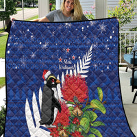 New Zealand Christmas In July Quilt Fiordland Penguin With Pohutukawa Flower LT14 Blue - Polynesian Pride
