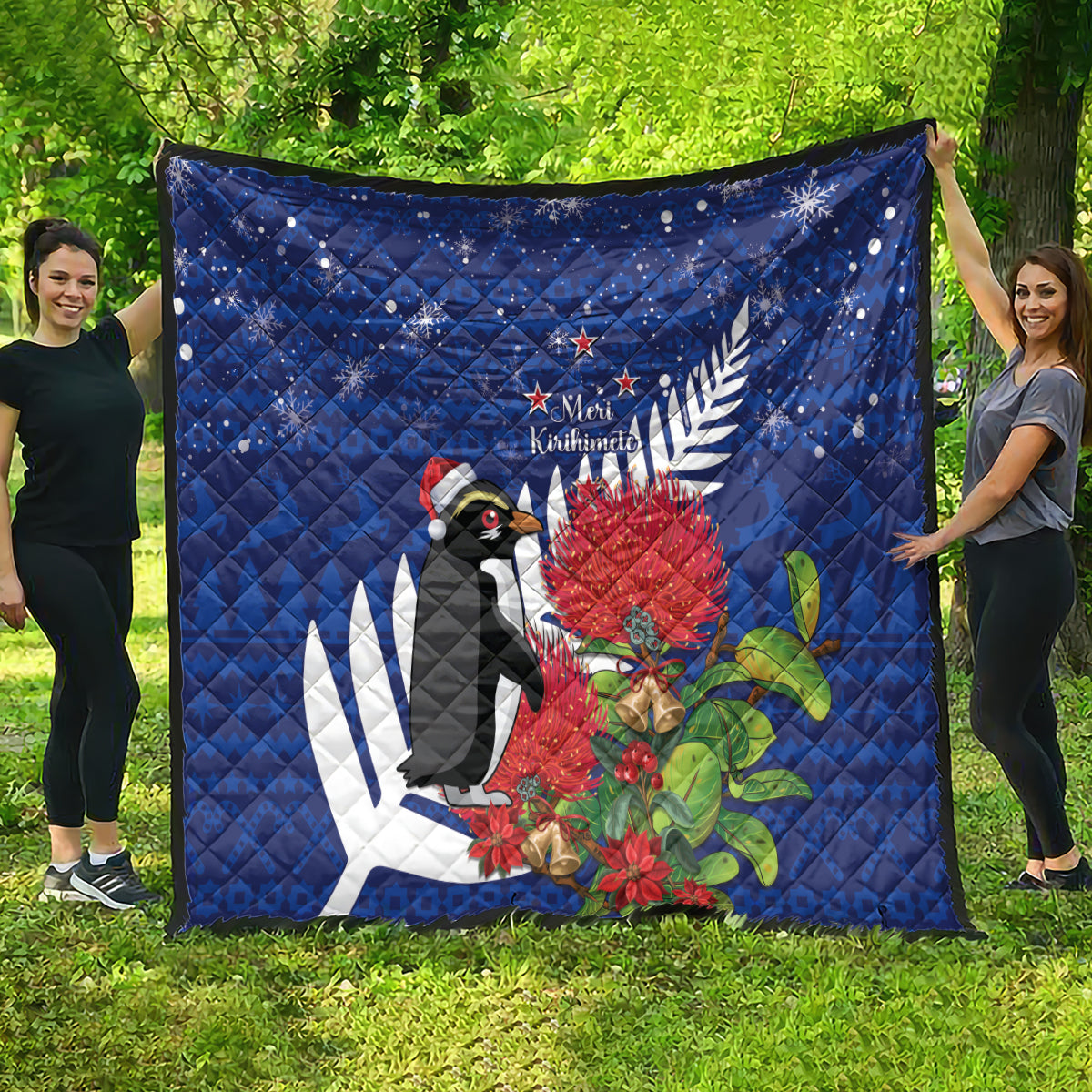 New Zealand Christmas In July Quilt Fiordland Penguin With Pohutukawa Flower LT14 - Polynesian Pride