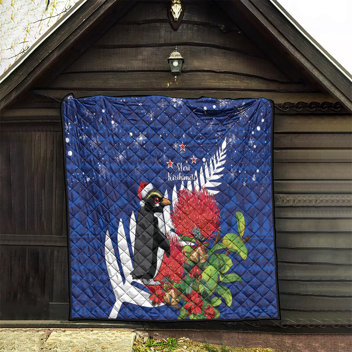 New Zealand Christmas In July Quilt Fiordland Penguin With Pohutukawa Flower LT14 - Polynesian Pride