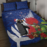New Zealand Christmas In July Quilt Bed Set Fiordland Penguin With Pohutukawa Flower LT14 Blue - Polynesian Pride