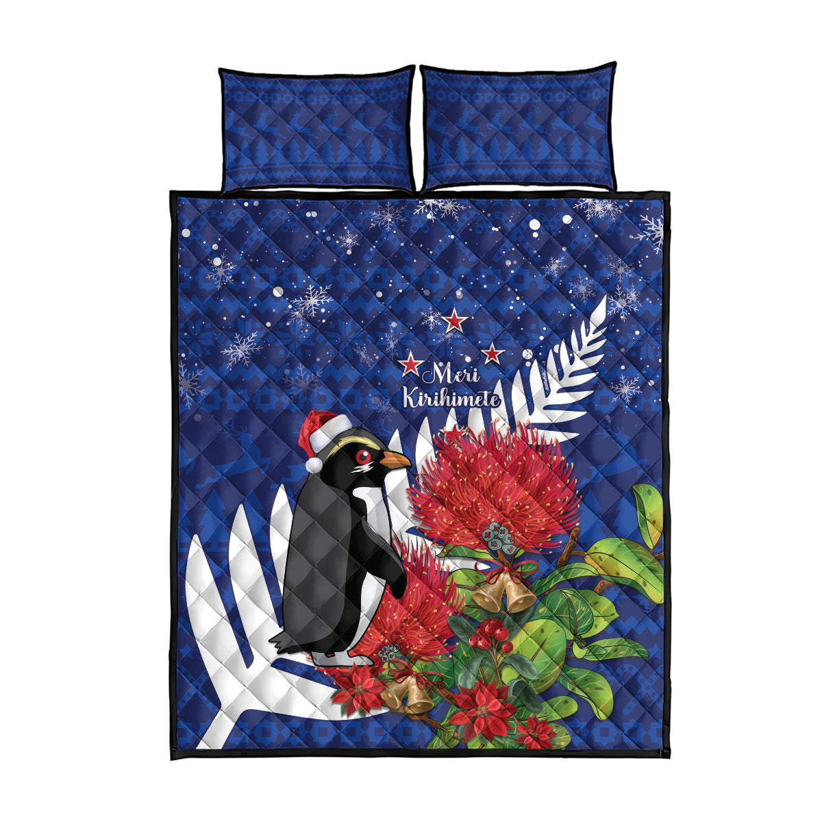 New Zealand Christmas In July Quilt Bed Set Fiordland Penguin With Pohutukawa Flower LT14 - Polynesian Pride