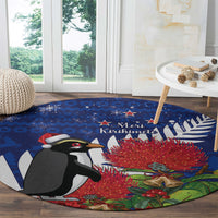 New Zealand Christmas In July Round Carpet Fiordland Penguin With Pohutukawa Flower LT14 - Polynesian Pride