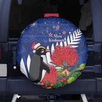 New Zealand Christmas In July Spare Tire Cover Fiordland Penguin With Pohutukawa Flower LT14 - Polynesian Pride