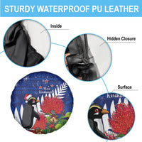 New Zealand Christmas In July Spare Tire Cover Fiordland Penguin With Pohutukawa Flower LT14 - Polynesian Pride