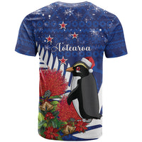 New Zealand Christmas In July T Shirt Fiordland Penguin With Pohutukawa Flower LT14 - Polynesian Pride