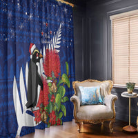 New Zealand Christmas In July Window Curtain Fiordland Penguin With Pohutukawa Flower LT14 - Polynesian Pride