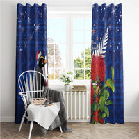 New Zealand Christmas In July Window Curtain Fiordland Penguin With Pohutukawa Flower LT14 - Polynesian Pride