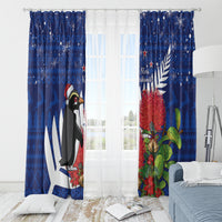 New Zealand Christmas In July Window Curtain Fiordland Penguin With Pohutukawa Flower LT14 - Polynesian Pride