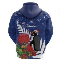 New Zealand Christmas In July Zip Hoodie Fiordland Penguin With Pohutukawa Flower LT14 - Polynesian Pride