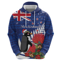 New Zealand Christmas In July Zip Hoodie Fiordland Penguin With Pohutukawa Flower LT14 - Polynesian Pride