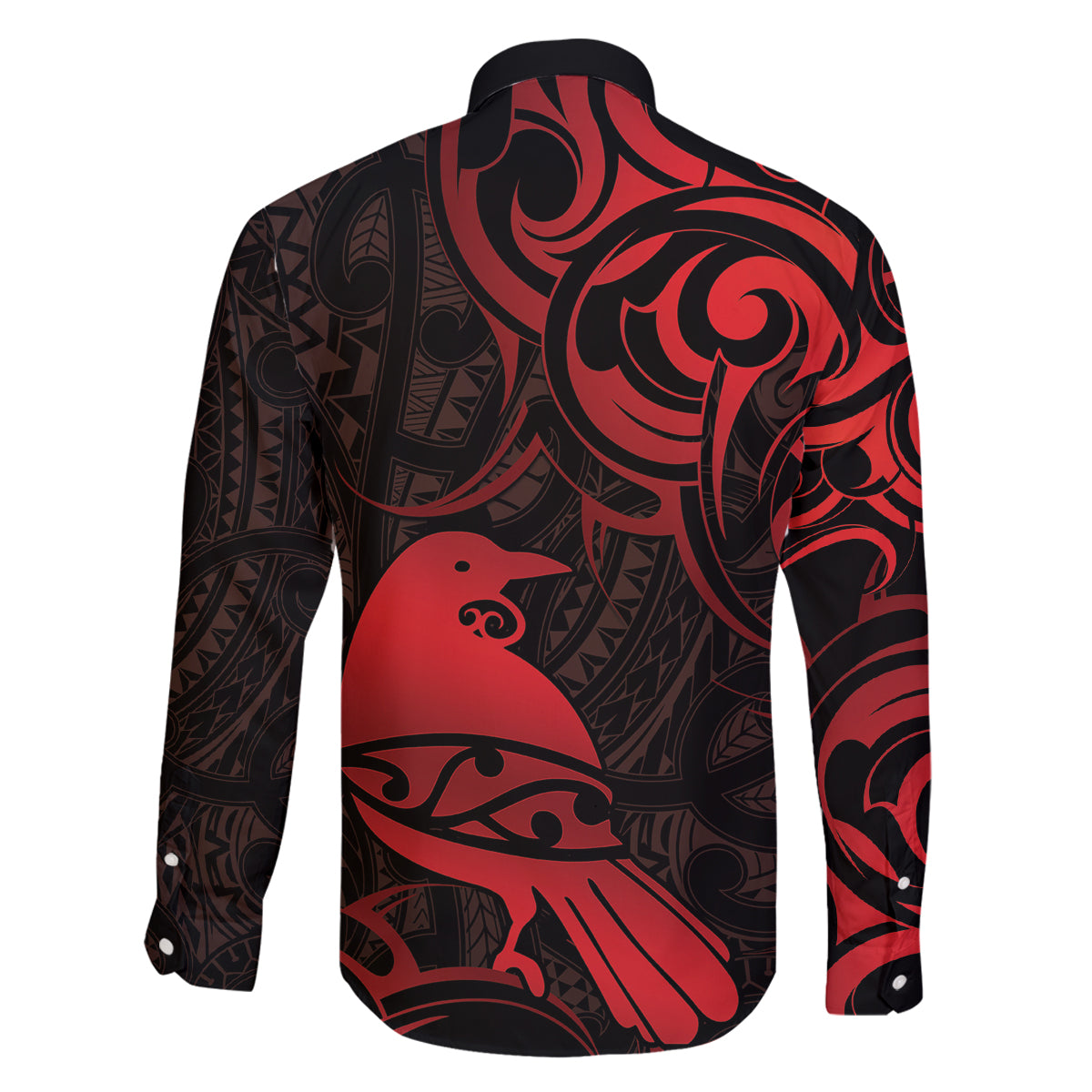 New Zealand Tui Bird Family Matching Off Shoulder Maxi Dress and Hawaiian Shirt Aotearoa Maori Pattern - Red LT14 - Polynesian Pride