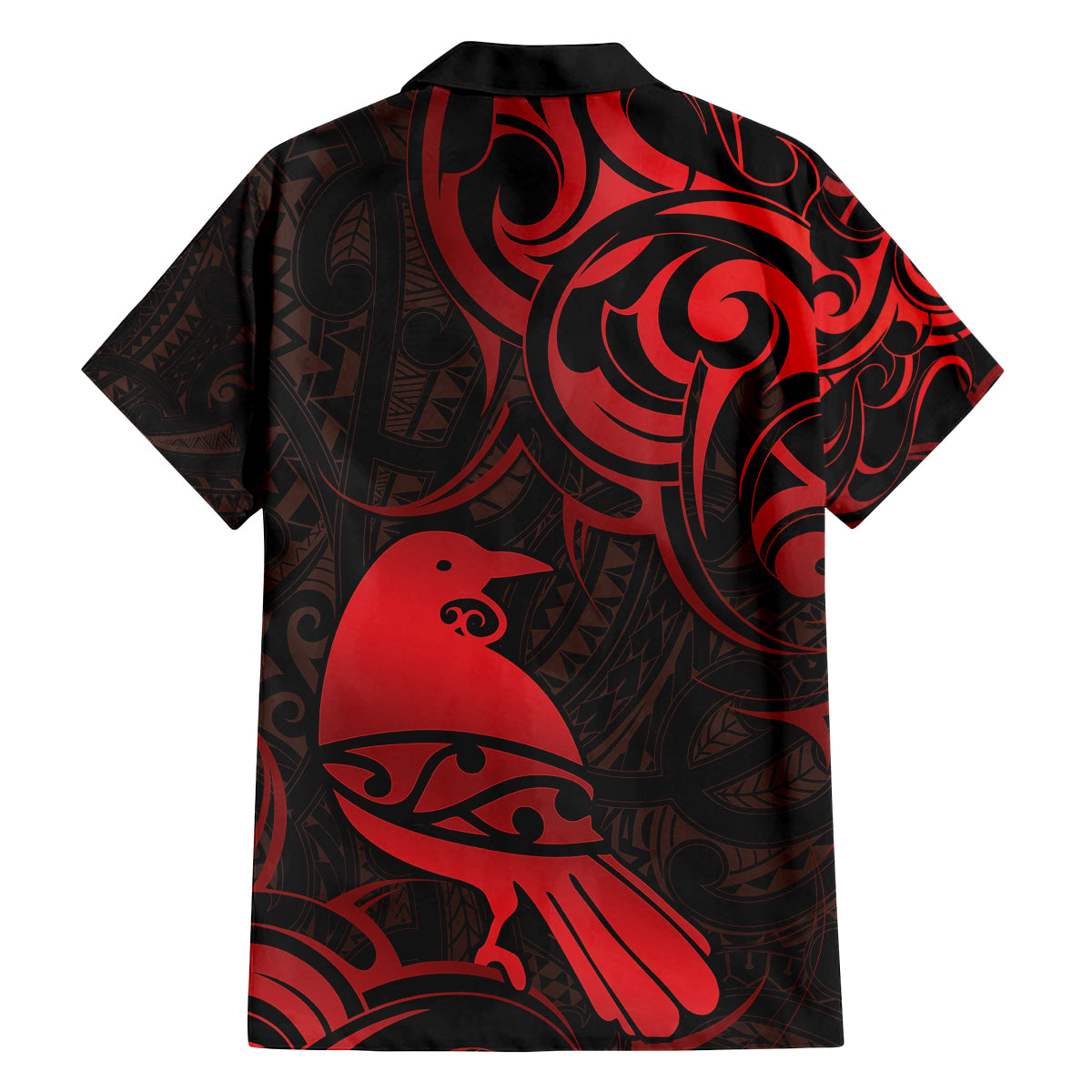 New Zealand Tui Bird Family Matching Off Shoulder Short Dress and Hawaiian Shirt Aotearoa Maori Pattern - Red LT14 - Polynesian Pride