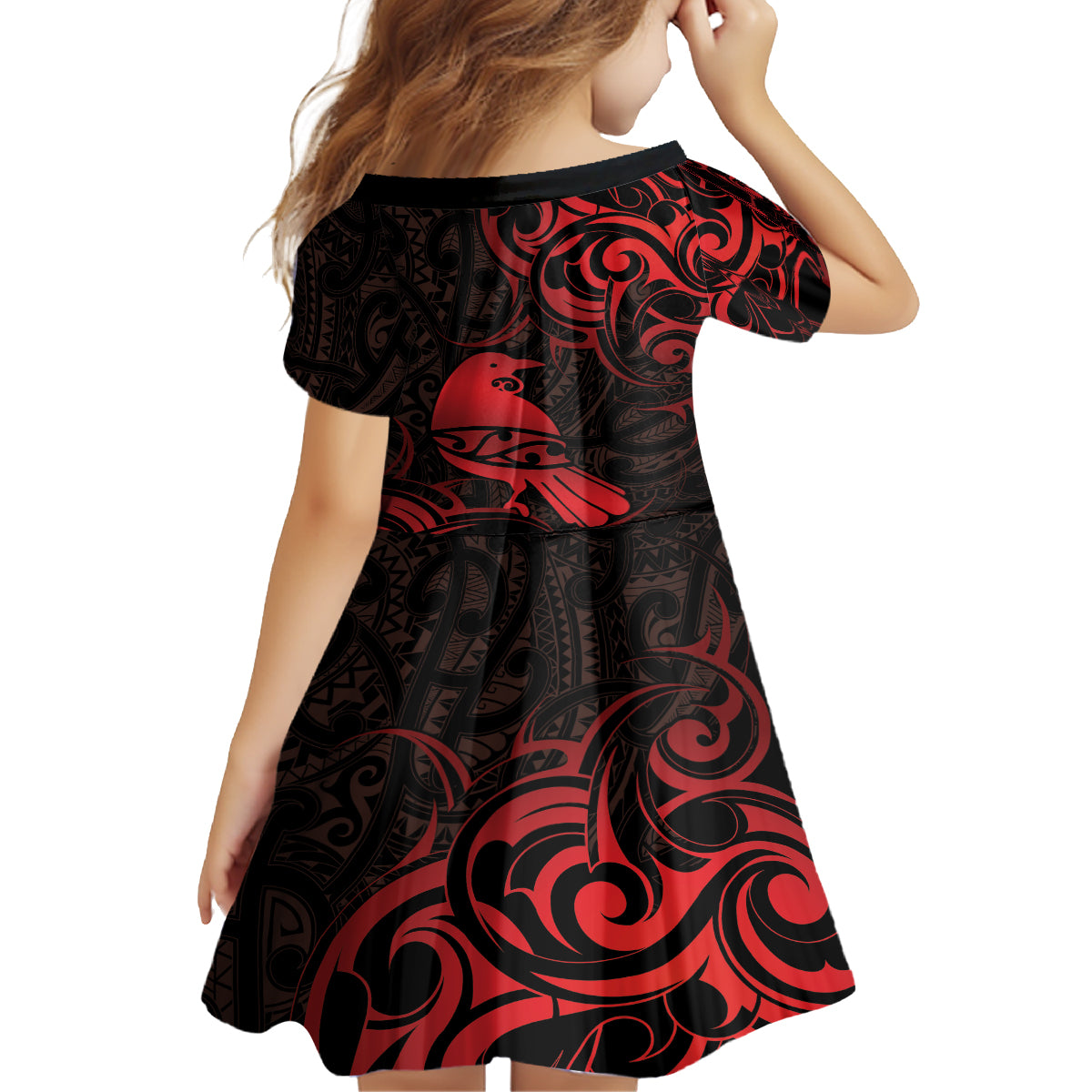 New Zealand Tui Bird Family Matching Puletasi and Hawaiian Shirt Aotearoa Maori Pattern - Red LT14 - Polynesian Pride