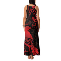 New Zealand Tui Bird Family Matching Tank Maxi Dress and Hawaiian Shirt Aotearoa Maori Pattern - Red LT14 - Polynesian Pride
