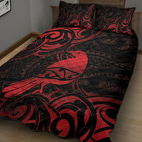 New Zealand Tui Bird Quilt Bed Set Aotearoa Maori Pattern - Red