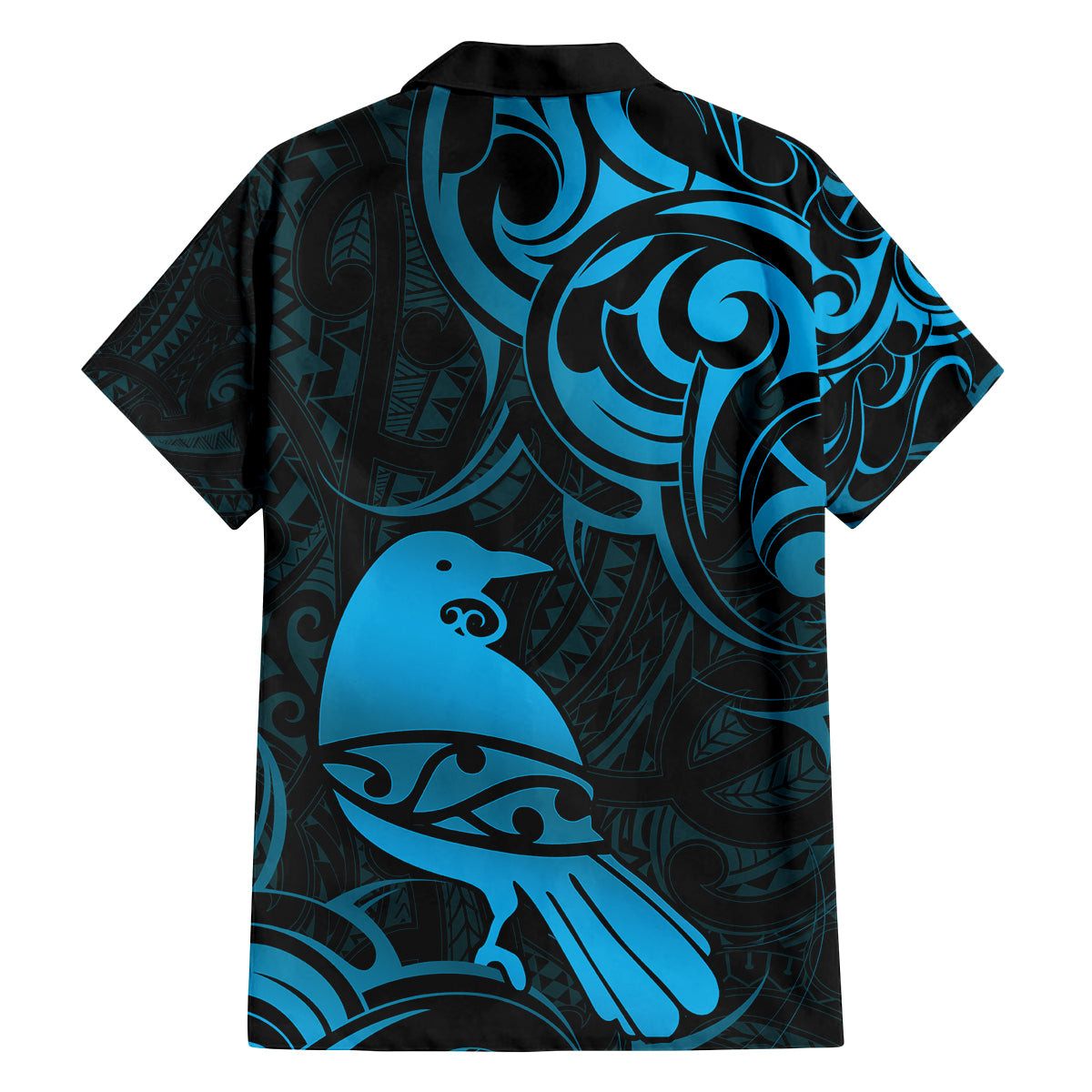 New Zealand Tui Bird Family Matching Off Shoulder Maxi Dress and Hawaiian Shirt Aotearoa Maori Pattern - Blue LT14 - Polynesian Pride
