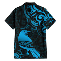New Zealand Tui Bird Family Matching Off Shoulder Maxi Dress and Hawaiian Shirt Aotearoa Maori Pattern - Blue LT14 - Polynesian Pride